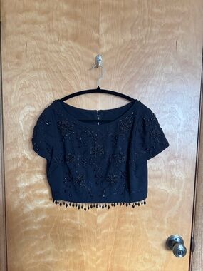 Vintage 50s Black Beaded Crop Top